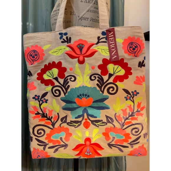 Large Embroidered Canvas Tote - Picture 3 of 8